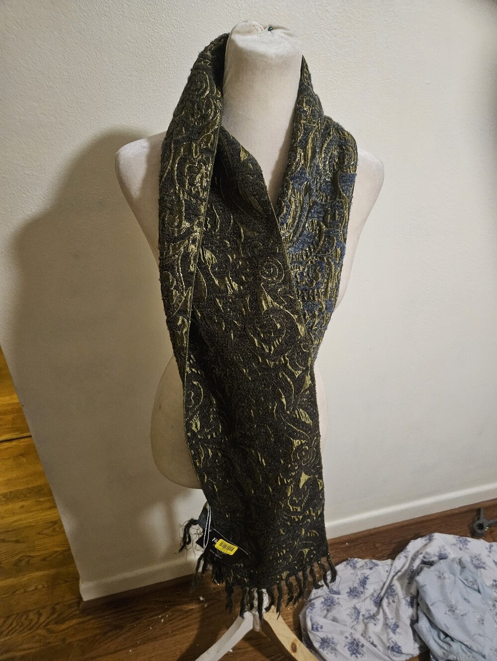 Preston And York Y2k 90s Blue Green Gold Brocade Scarf NWT Made In Italy